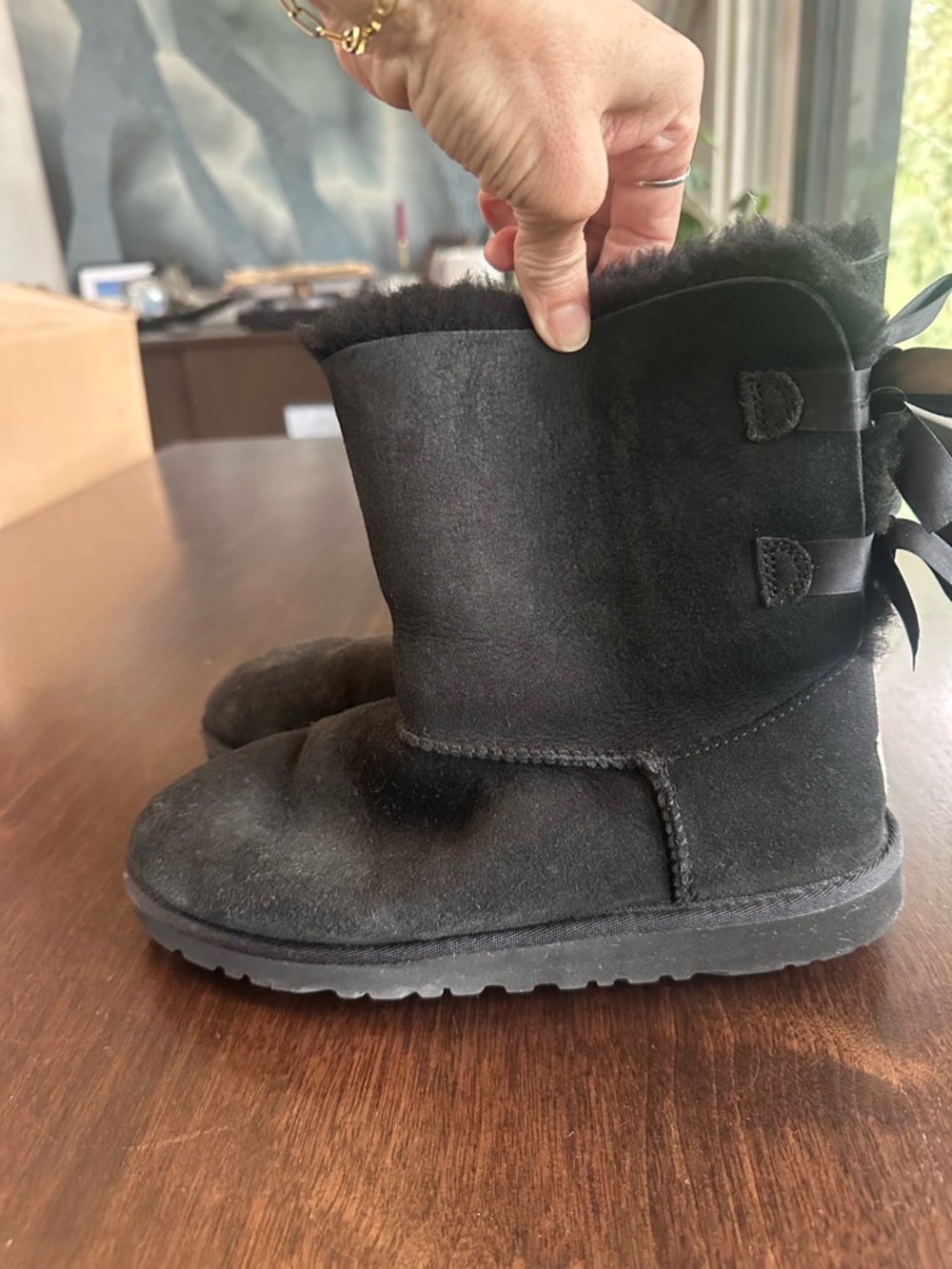 UGG Black Bailey Bow II Shearling Lined Suede Winter Boots 6 - Picture 3 of 8